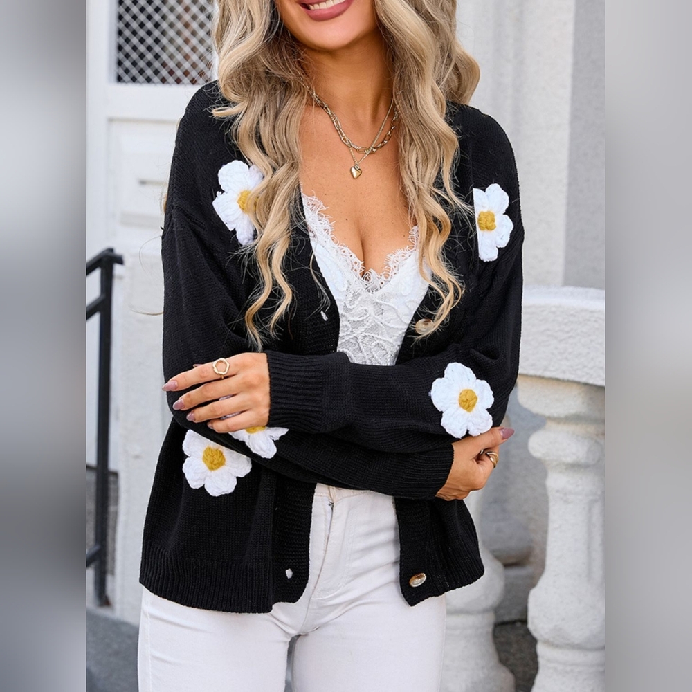 Angel Wings Crochet Flower Button Up Cardigan